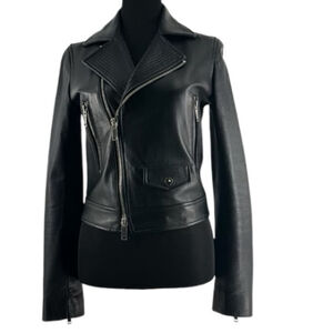 DKNY Leather jacket Lamb leather asymmetrical zipper jacket, black motorcycle xs